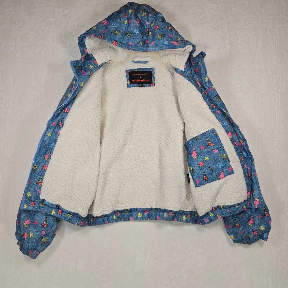 Members Only x SpongeBob Nickelodeon Sherpa Jacket XL Denim Print Hooded